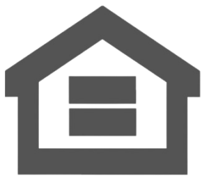 A simple gray icon of a house with a triangular roof and a rectangle inside, divided horizontally in the middle to resemble a window.