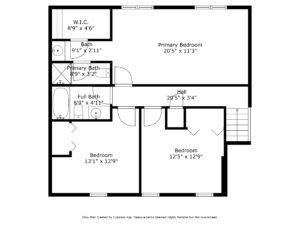 Black and white floor plan of a Bloomington, Minnesota home for sale featuring three bedrooms, two bathrooms, a walk-in closet, and hallway. The primary bedroom offers an en suite bath and closet; two additional bedrooms share a full bath.